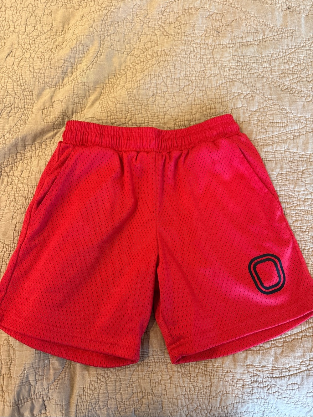 Overtime basketball Red Athletic Mesh Shorts with Elastic Waist
